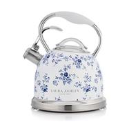 Laura Ashley China Rose Bouilloire de camping avec sifflet - 2,5 L - Bouilloire de camping en acier inoxydable à ébullition rapide - Poignée froide avec revêtement en silicone pour cuisinière à gaz,