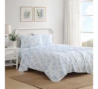 Laura Ashley - Draps de lit pour Grand lit, Parure de lit en Percale de Coton Gracieux et Frais avec taies d'oreiller Assorties, Ensemble de lit léger, certifié Oeko-Tex (Mur de Jardin Bleu)