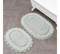 Laura Ashley Eloise Lot de 2 Tapis de Bain ovales 100% Coton avec Bordure au Crochet, Doux et Absorbant, écume de mer, 43,2 x 61 cm/50,8 x 81,3 cm