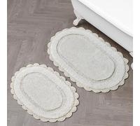Laura Ashley Eloise Lot de 2 Tapis de Bain ovales 100% Coton avec Bordure au Crochet, Doux et Absorbant, Beige Sable, 43,2 x 61 cm/50,8 x 81,3 cm
