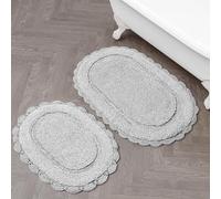 Laura Ashley Eloise Lot de 2 Tapis de Bain ovales 100% Coton avec Bordure au Crochet, Doux et Absorbant, Gris Glacier, 43,2 x 61 cm/50,8 x 81,3 cm