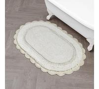 Laura Ashley Eloise Tapis de Bain Ovale 100% Coton avec Bordure en Crochet, Doux et Absorbant, Beige Sable, 53,3 x 86,4 cm