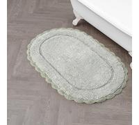 Laura Ashley Eloise Tapis de Bain Ovale 100% Coton avec Bordure en Crochet, Doux et Absorbant, écume de mer, 53,3 x 86,4 cm