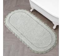 Laura Ashley Eloise Tapis de Bain Ovale 100% Coton avec Bordure en Crochet, Doux et Absorbant, écume de mer, 61 x 152,4 cm