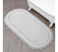 Laura Ashley Eloise Tapis de Bain Ovale 100% Coton avec Bordure en Crochet, Doux et Absorbant, Gris Glacier, 61 x 152,4 cm