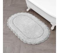 Laura Ashley Eloise Tapis de Bain Ovale 100% Coton avec Bordure en Crochet, Doux et Absorbant, Gris Glacier, 53,3 x 86,4 cm