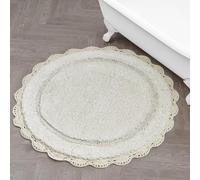 Laura Ashley Eloise Tapis de Bain Rond 100% Coton avec Bordure en Crochet, Doux et Absorbant, Beige Sable, 66 cm