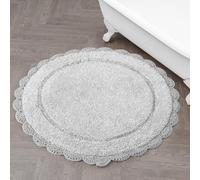 Laura Ashley Eloise Tapis de Bain Rond 100% Coton avec Bordure en Crochet, Doux et Absorbant, Gris Glacier, 66 cm