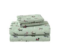 Laura Ashley - Ensemble de draps en Flanelle de Coton brossé pour Plus de Douceur et de Confort (Holiday Pups Green, lit Double)