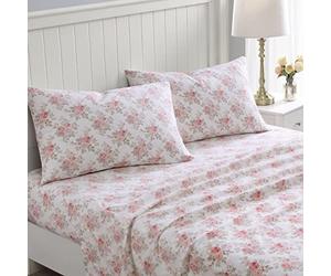 Laura Ashley - Ensemble de draps en Flanelle de Coton brossé pour Plus de Douceur et de Confort (Rose lisalee, lit Simple)