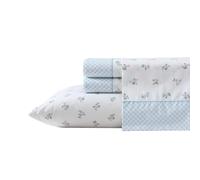 Laura Ashley - Ensemble de draps, literie en Percale de Coton Respirant, 200 Fils au Pouce carré, Poche Profonde, décoration d'intérieur Chic (Harperette Bleu, très Grand lit)