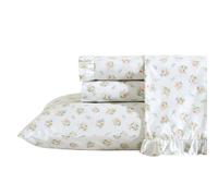 Laura Ashley - Ensemble de draps pour Grand lit, literie en Percale de Coton Respirant, 200 Fils au Pouce carré, décoration d'intérieur Florale (Orange Roseford, Grand lit)