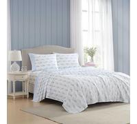 Laura Ashley - Ensemble de draps pour Grand lit, literie en Percale de Coton Respirant avec taies d'oreiller Assorties, 200 Fils au Pouce carré, Poche Profonde, Essentiels de Chambre Chic (Ruban