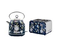 Laura Ashley Ensembles Bouilloire et Grille-Pain par VQ - Bouilloire Electrique 1,7 L à Ébullition Rapide et Grille-Pain 4 Tranches avec Fonctions Décongélation et Réchauffage - Elveden Bleu