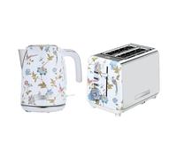 Laura Ashley Ensembles Bouilloire et Grille-Pain par VQ - Bouilloire Electrique 1,7 L à Ébullition Rapide et Grille-Pain 2 Tranches avec Fonctions Décongélation et Réchauffage - Elveden Blanche