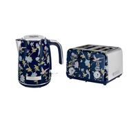 Laura Ashley Ensembles Bouilloire et Grille-Pain par VQ - Bouilloire Electrique 1,7 L à Ébullition Rapide et Grille-Pain 4 Tranches avec Fonctions Décongélation et Réchauffage - Elveden Bleu