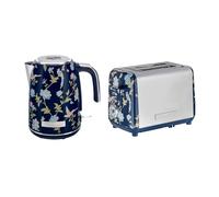 Laura Ashley Ensembles Bouilloire et Grille-Pain par VQ - Bouilloire Electrique 1,7 L à Ébullition Rapide et Grille-Pain 2 Tranches avec Fonctions Décongélation et Réchauffage - Elveden Bleu