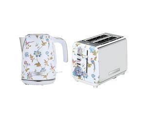 Laura Ashley Ensembles Bouilloire et Grille-Pain par VQ - Bouilloire Electrique 1,7 L à Ébullition Rapide et Grille-Pain 2 Tranches avec Fonctions Décongélation et Réchauffage - Elveden Blanche