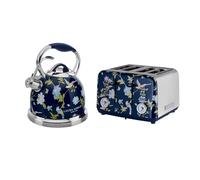 Laura Ashley Ensembles Bouilloire et Grille-Pain par VQ - Bouilloire Sifflante en Inox 2,5 L pour Feux Tous Types & Grille-Pain 4 Tranches avec Fonctions Décongélation et Réchauffage - Elveden Bleu