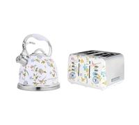 Laura Ashley Ensembles Bouilloire et Grille-Pain par VQ - Bouilloire Sifflante en Inox 2,5 L pour Feux Tous Types & Grille-Pain 4 Tranches avec Fonctions Décongélation et Réchauffage - Elveden Blanche