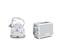 Laura Ashley Ensembles Bouilloire et Grille-Pain par VQ - Bouilloire Sifflante en Inox 2,5 L pour Feux Tous Types & Grille-Pain 2 Tranches avec Fonctions Décongélation et Réchauffage - China Rose