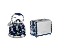 Laura Ashley Ensembles Bouilloire et Grille-Pain par VQ - Bouilloire Sifflante en Inox 2,5 L pour Feux Tous Types & Grille-Pain 2 Tranches avec Fonctions Décongélation et Réchauffage - Elveden Bleu