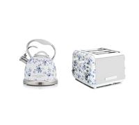 Laura Ashley Ensembles Bouilloire et Grille-Pain par VQ - Bouilloire Sifflante en Inox 2,5 L pour Feux Tous Types & Grille-Pain 4 Tranches avec Fonctions Décongélation et Réchauffage - China Rose