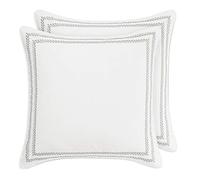 Laura Ashley Euro Sham Taie d'oreiller décorative pour Chambre à Coucher et décoration d'intérieur, Coton, Feuilles de Vigne Cousues Grises