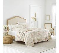 Laura Ashley Home | Breezy Floral Collection | Housse de couette de luxe ultra douce de qualité supérieure, 3 pièces, couvre-lit élégant, toutes saisons, rose/vert