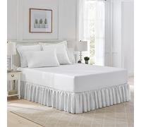 Laura Ashley Home - Cache-sommier à Volants en Coton, Style léger et Classique (Rayures Grises, lit Simple)
