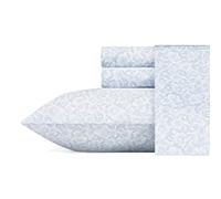 Laura Ashley Home - Draps de lit en Coton satiné Doux - Décoration d'intérieur élégante, Lisse et Respirante (Bleu Fleuri, 4 pièces, très Grand lit)