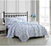 Laura Ashley Home Parure de lit 100 pièces, Confortable, Douce et Respirante, réversible et de Poids Moyen pour Toutes Les Saisons, Coton, Bleu, lit Simple