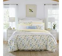 Laura Ashley Home - Parure de lit réversible en Satin de Coton avec taies d'oreiller Assorties, décoration d'intérieur Toutes Saisons (Bleu Floral de Prairie, Grand lit)
