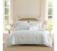 Laura Ashley Home Parure de lit réversible en Coton, Comprend des taies d'oreiller et des oreillers Assortis en Bonus, Bleu Nora/Jaune/Blanc, Grand lit