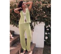 Laura Ashley Laura Ashley Green Crochet Wide Leg 100% Cotton Trousers