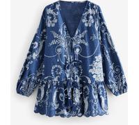 Laura Ashley Laura Ashley Navy Josette Cotton Tie Front Beach Cover-Up