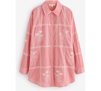 Laura Ashley Laura Ashley Pink Pershore Postcards Embroidered Cotton Beach Shirt Pink S (EU 36-38)