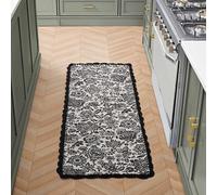 Laura Ashley Laurissa Tapis de Couloir en Coton avec Bordure en Crochet - Motif Floral Anthracite - Lavable en Machine et antidérapant - 0,3 x 1,5 m