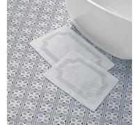 Laura Ashley Laymb005964 réversible Coton Tapis de Bain, 43,2 x 61 cm, Aqua, Gris Clair, 2-Piece Set
