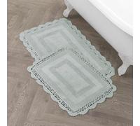 Laura Ashley Lot de 2 Tapis de Bain absorbants réversibles au Crochet Doux et Pelucheux, 100% Coton, Vert Sauge