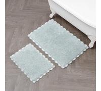 Laura Ashley Lot de 2 Tapis de Bain antidérapants avec Bordure au Crochet chiné 100% Coton, 43,2 x 61 cm/50,8 x 81,3 cm, Turquoise