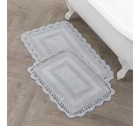 Laura Ashley Lot de 2 Tapis de Bain en Crochet en Coton, 43,2 x 61 cm, Gris Clair
