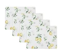 Laura Ashley Lot de 4 Sets de Table en liège résistants à la Chaleur, durables, faciles à Nettoyer pour Tables de Cuisine et de Salle à Manger, 40,6 x 30,5 cm, Motif Floral Citron