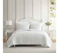 Laura Ashley - Parure de lit 3 pièces en Percale de Coton Douce et réversible, avec taies d'oreiller Assorties (Rose à Rayures/Vert vin)