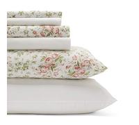 Laura Ashley - Parure de lit 6 pièces en Percale de Coton, décoration d'intérieur croustillante et Cool (Marissa Coral, King Size)