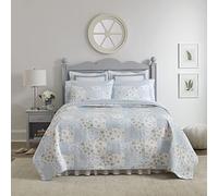 Laura Ashley - Parure de lit Double réversible en Coton avec taie d'oreiller Assortie, décoration de Chambre, idéale pour Toutes Les Saisons (Bleu Kenna, lit Simple)
