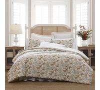 Laura Ashley - Parure de lit Double réversible en Coton avec taie d'oreiller Assortie, décoration d'intérieur Florale avec Revers à Carreaux (Marron Floral Beige, lit Simple)