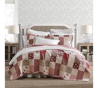 Laura Ashley - Parure de lit Double réversible en Coton avec taie d'oreiller Assortie, décoration d'intérieur inspirée du Patchwork (Celina Patchwork Rouge, lit Simple)