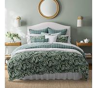 Laura Ashley Parure de lit en Coton avec taies Assorties, décoration d'intérieur avec Revers à Carreaux, Vert Floral ronce, Grand lit