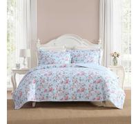 Laura Ashley Parure de lit en Coton Super Doux avec taie d'oreiller Assortie, Fermeture d'enveloppe, Motif imprimé Floral, Bleu béni, lit Double/Grand lit